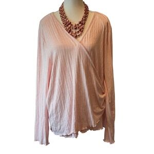 Rebellious One 3X Blush Pink Ribbed Knit Surplice Long Sleeve Top Shirt